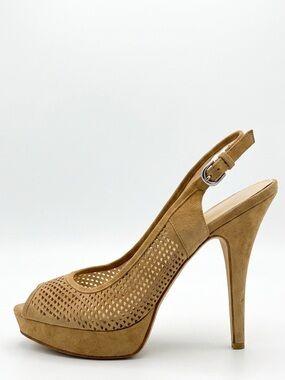 Enzo Angiolini Tan Suede Perforated Slingback Platform Heels - Size 11